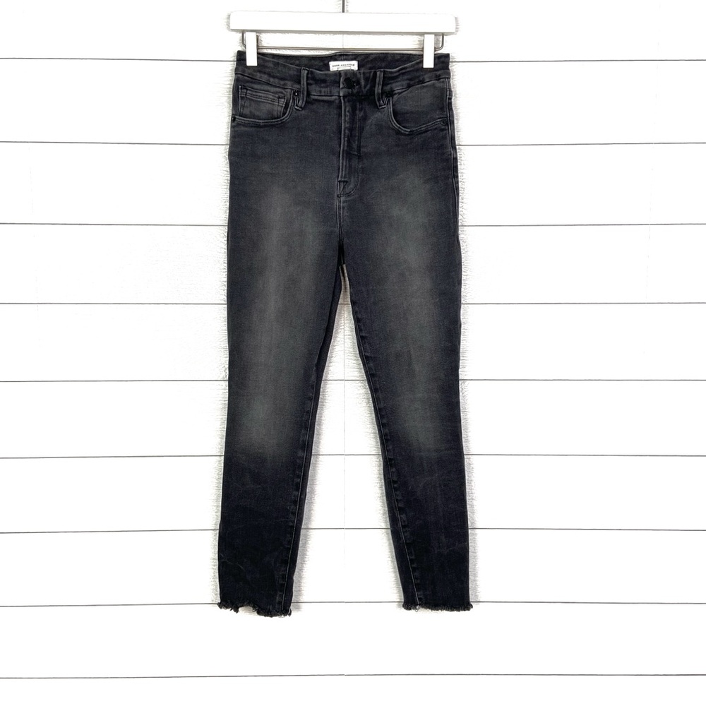 GOOD AMERICAN Good Waist Fray Hem Crop Skinny Black Gray 6 28